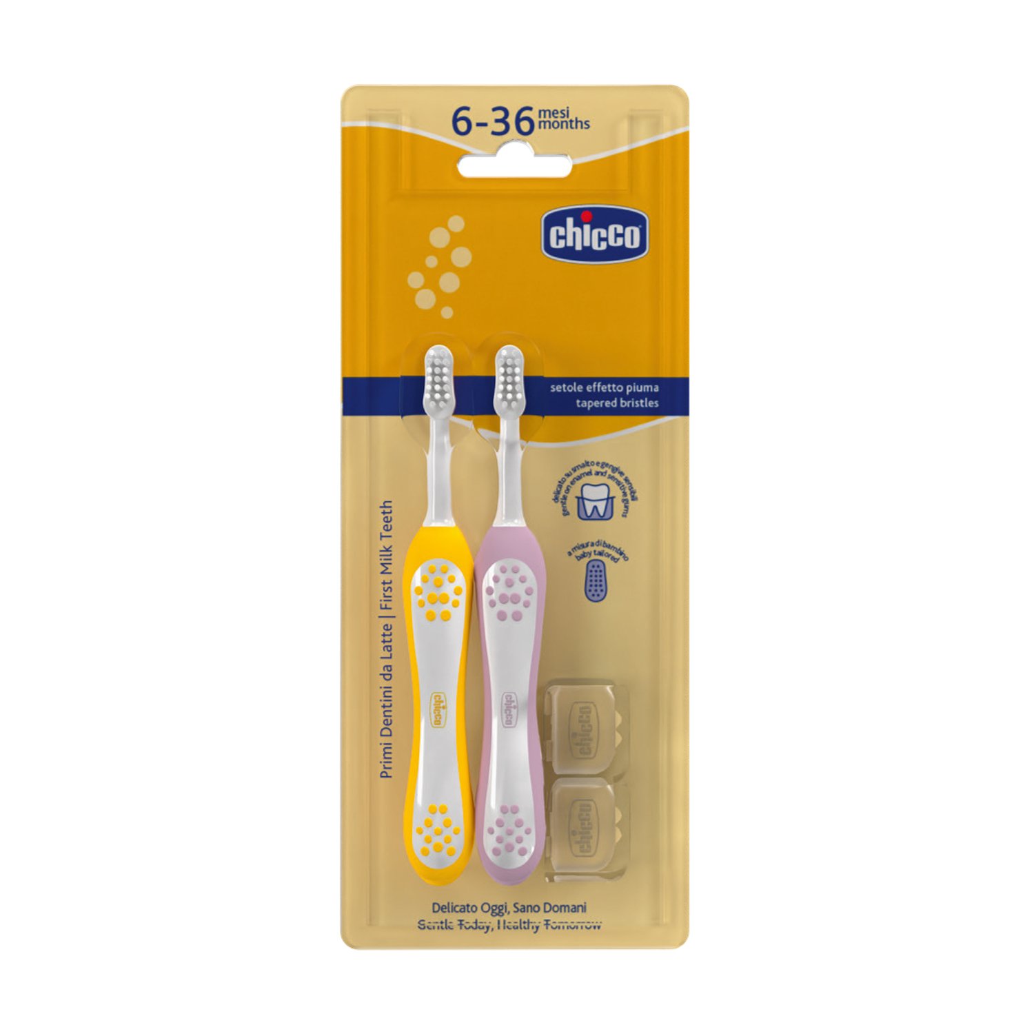Chicco Combo Toothbrushes Lilac Mustard 6-36m